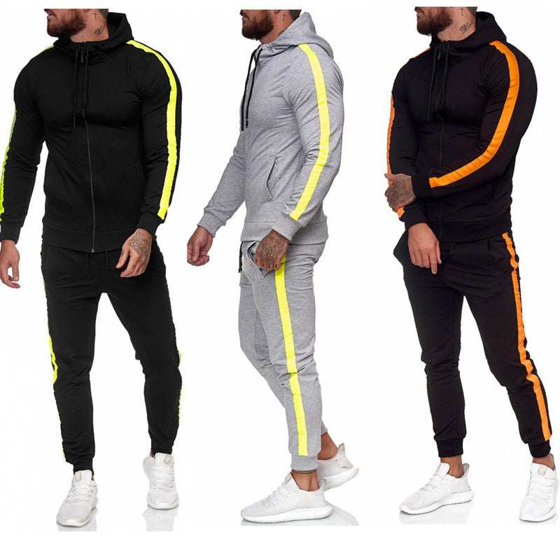 HannaClothingStore HannaClothingStore Men's Bottoms Hooded stitching sweater mens casual sports suit