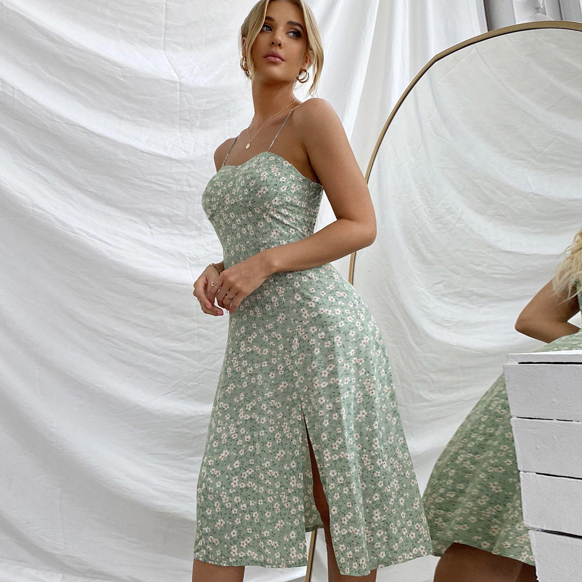 HannaClothingStore HannaClothingStore Women Dress Strapless Back Print Sleeveless Ruffle Dress