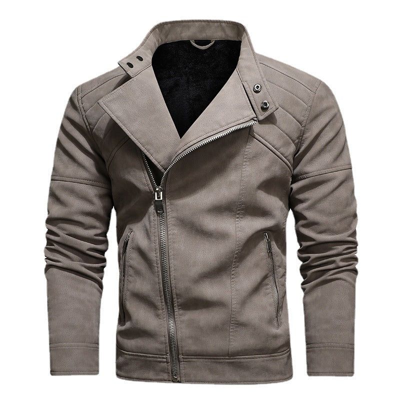 HannaClothingStore HannaClothingStore Men Jackets Leather Jacket with Oblique Zipper Large Lapel Collar